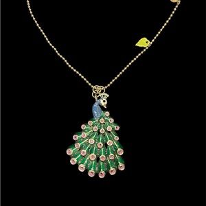 Betsey Johnson Green and Blue Peacock Necklace